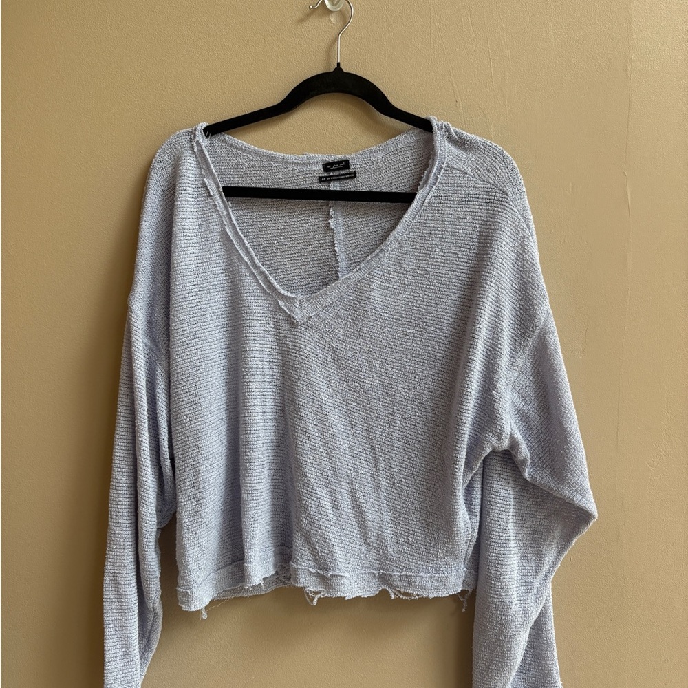 Urban Outfitters Light Gray V-Neck Long Sleeve Top